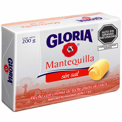 Mantequilla GLORIA S/Sal en barra x 200gr