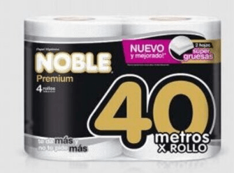 Papel Higiénico Noble Premium Mejorado x 4 Unidades (40 metros)