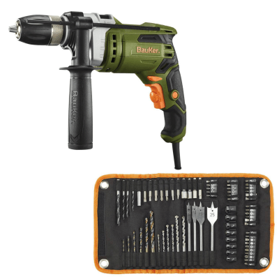 TALADRO PERCUTOR ELECT BAUKER 13MM 900W + 73 ACC