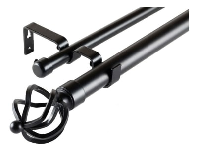 SET TUBO CORTINA METAL DOBLE BOLA ALAMBRE NEGRO 200CM