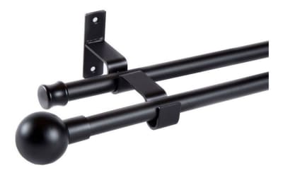 SET TUBO CORTINA DOBLE EXTENSIBLE BOLA NEGRO 120-210CM