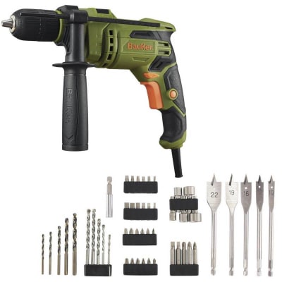 TALADRO PERCUTOR BAUKER 650W 1/2 13MM C/KIT 50 ACCE + MALETA