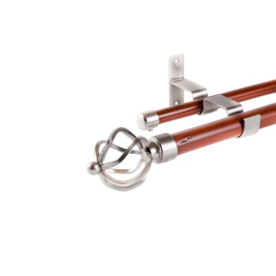 SET TUBO CORTINA MADERA/METAL DOBLE BOLA ALAMBRE SATÍN 250CM