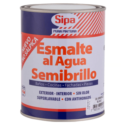 ESMALTE AL AGUA SEMIBRILLO SIPA BLANCO LT1