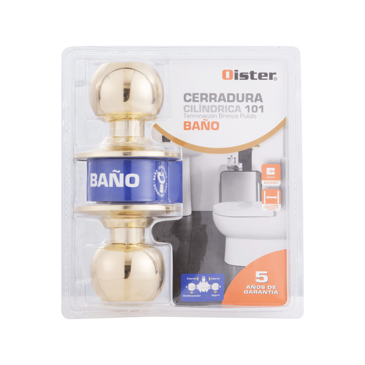 Cerradura Cilíndrica Oister 101 Baño Bronce Pulido3