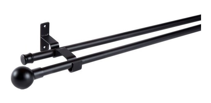 SET TUBO CORTINA DOBLE EXTENSIBLE BOLA NEGRO 120-210CM2