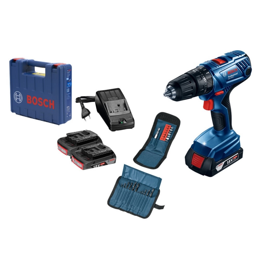 TALADRO PERCUTOR INALAMB BOSCH 18V BR C/BATERIA (2AH) Y CARGADOR + MALETIN2