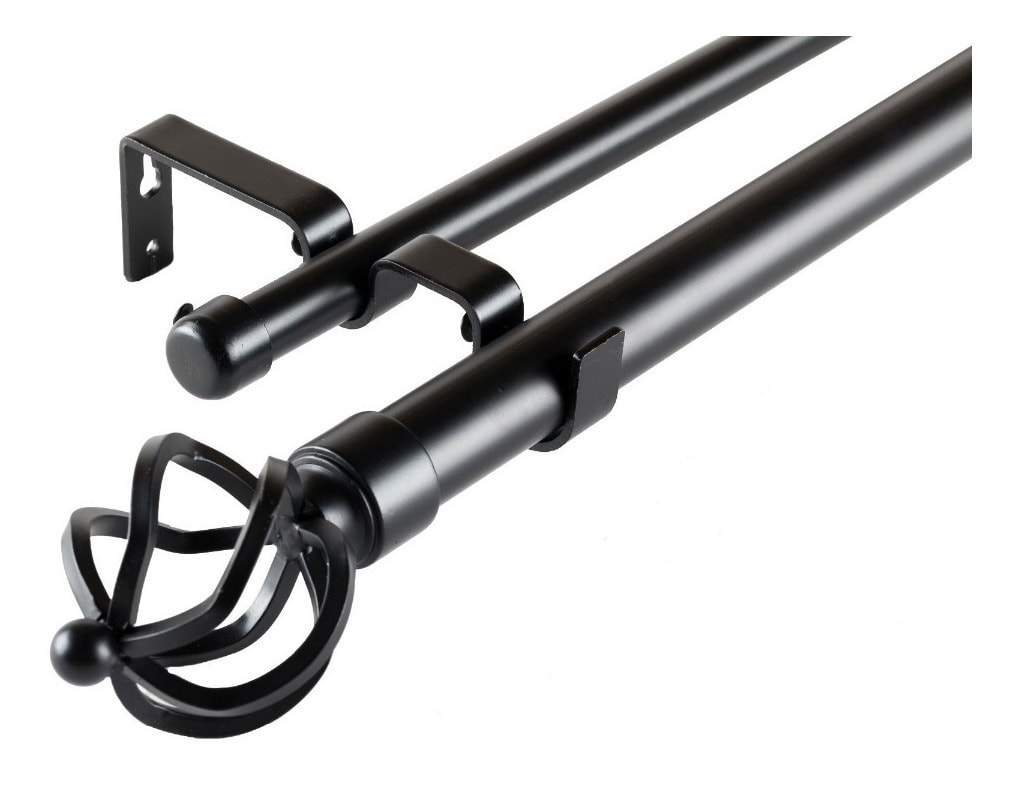 SET TUBO CORTINA METAL DOBLE BOLA ALAMBRE NEGRO 150CM2