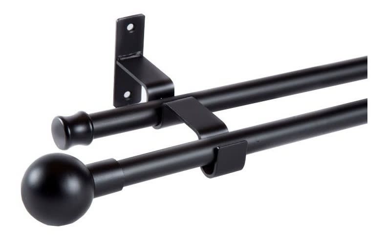 SET TUBO CORTINA DOBLE EXTENSIBLE BOLA NEGRO 120-210CM 0