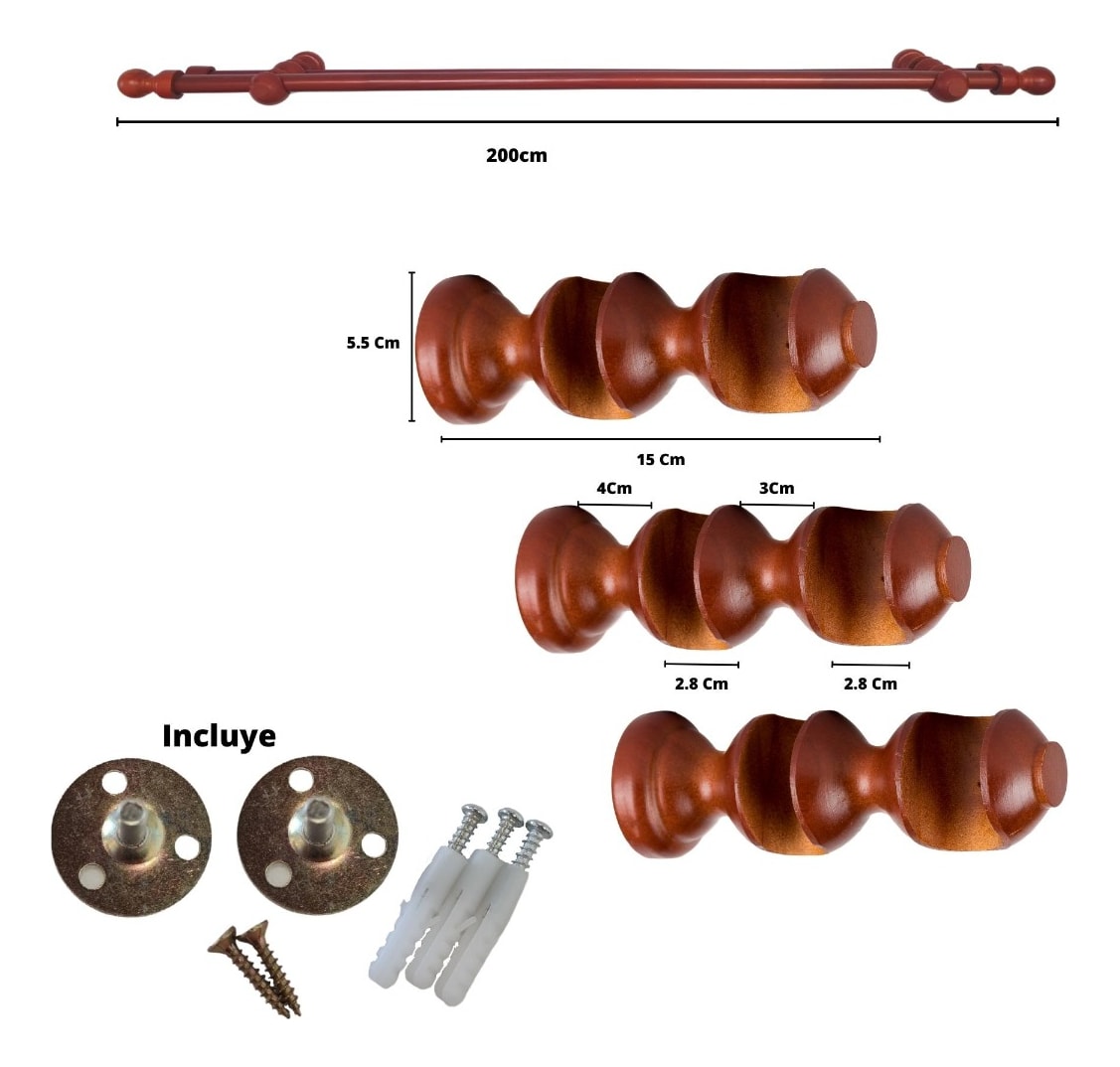 SET TUBO CORTINA MADERA CHOCOLATE 19/28MM 200CM2