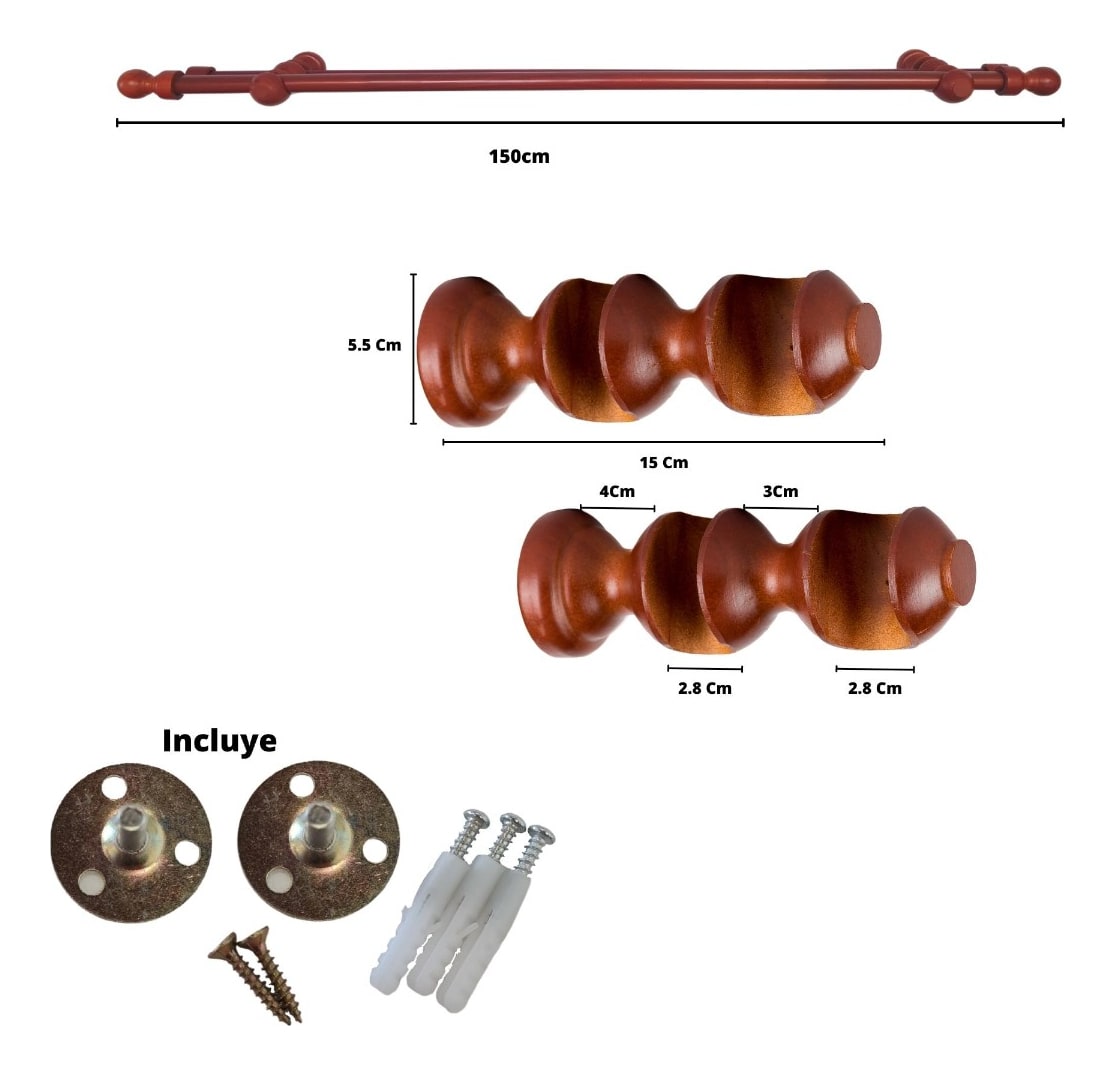 SET TUBO CORTINA MADERA CHOCOLATE 19/28MM 150CM2