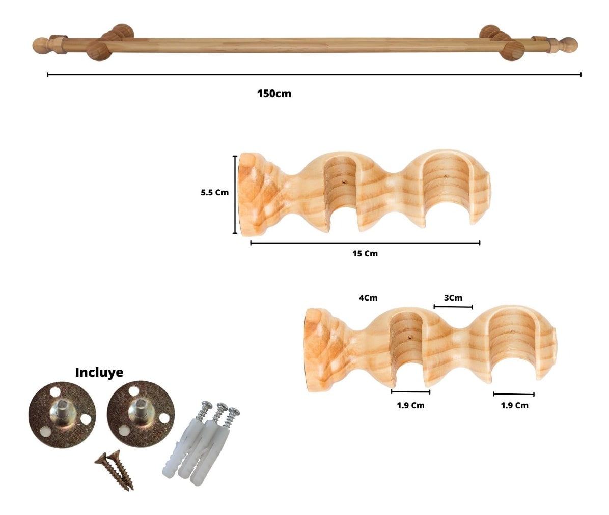 SET TUBO CORTINA MADERA NATURAL 19/28MM METALHSA4