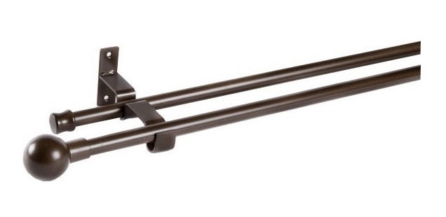 SET TUBO CORTINA DOBLE EXTENSIBLE BOLA CAFE 170-320CM2
