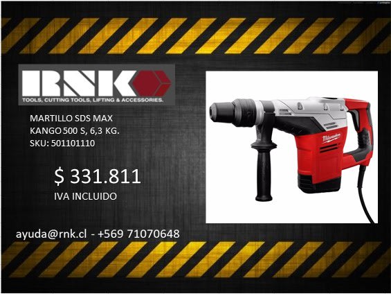 MARTILLO SDS MAX 1.300W, KANGO 500 S, 6.3 KG. MILWAUKEE | RNK Ferreteria  Industrial