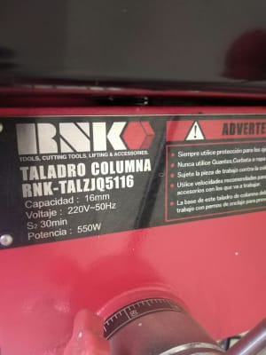TALADRO COLUMNA RNK CAP. MANDRIL 16 MM. (5/8) 550W. ZJQ5116