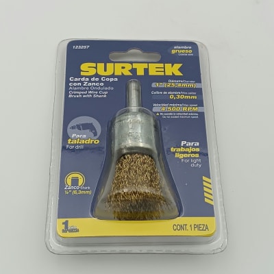 GRATA DE ACERO TIPO COPA ESPIGO 1/4 PARA TALADRO 1X0.30 MM. 123257. SURTEK 31