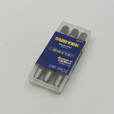 JUEGO DE TRES MACHOS ACERO AL CARBONO MILIMETRICO M10 X 1.5. -123864-SURTEK-98.