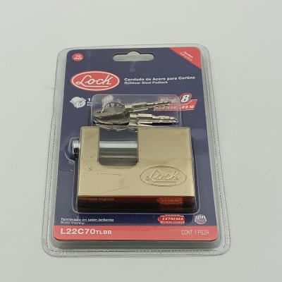 CANDADO PARA CORTINA METALICA. LATON BRILLANTE. LLAVE TETRA 70 MM. -L22C70TLBB-LOCK-