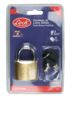 CANDADO DE LATON SOLIDO CORTO. LLAVE BANCARIA 40 MM. -L20S40BB-LOCK-1