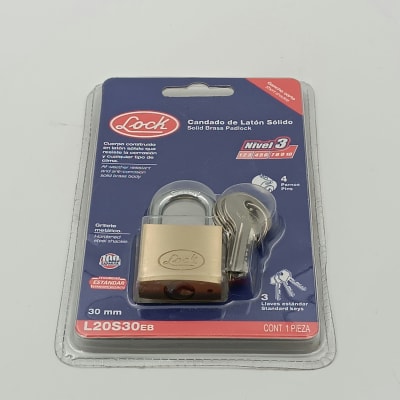CANDADO DE LATON SOLIDO CORTO. LLAVE ESTANDARD 30 MM. -L20S30EB-LOCK-