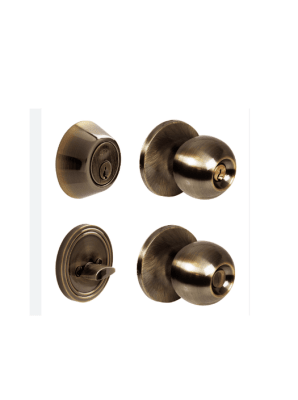 KIT COMBO CERRADURA POMO ESFERA TUBULAR DE LATON ANTIGUO. -L860001B-LOCK-1