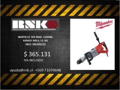 MARTILLO SDS MAX 1.600W, KANGO 900 S,11 KG. MILWAUKEE