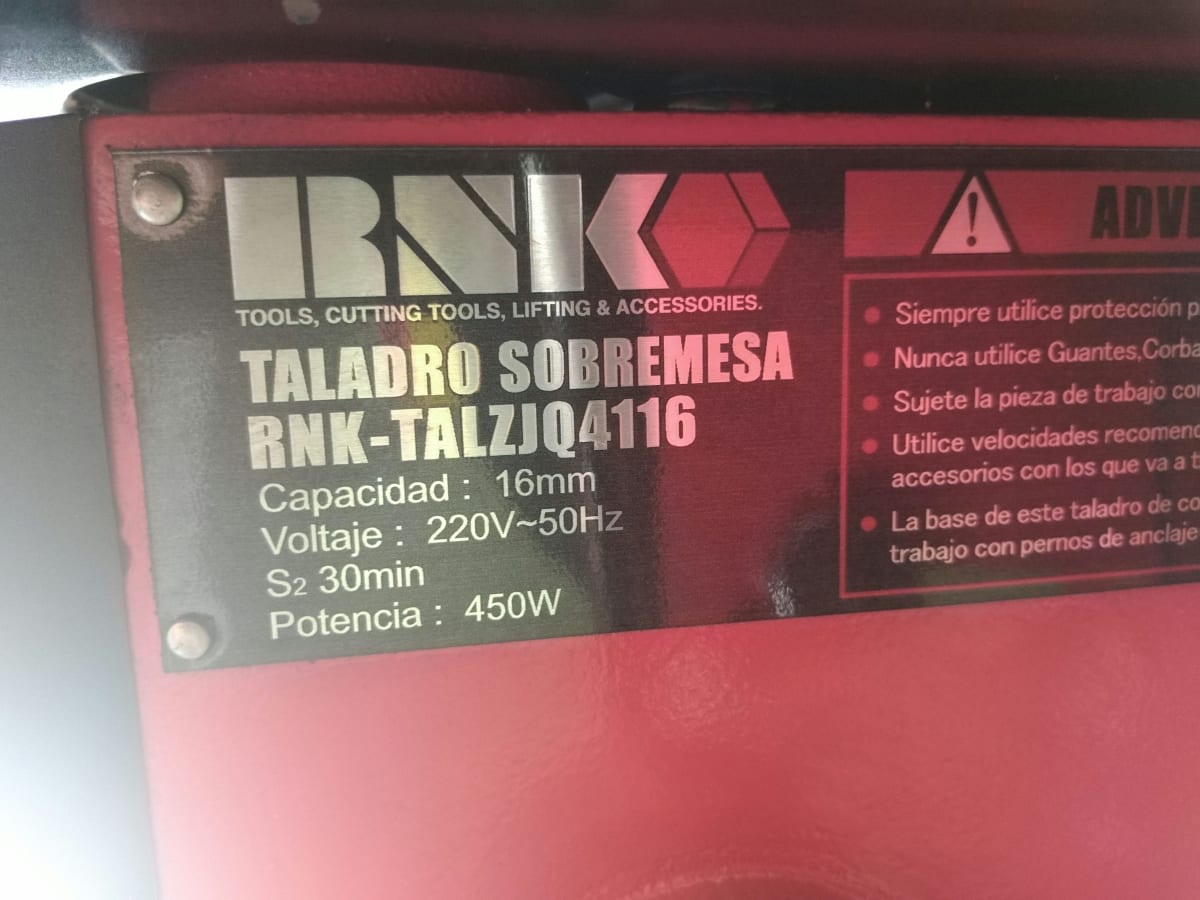TALADRO SOBREMESA RNK CAP. MANDRIL 16 MM. (5/8) 450W. ZJQ41163