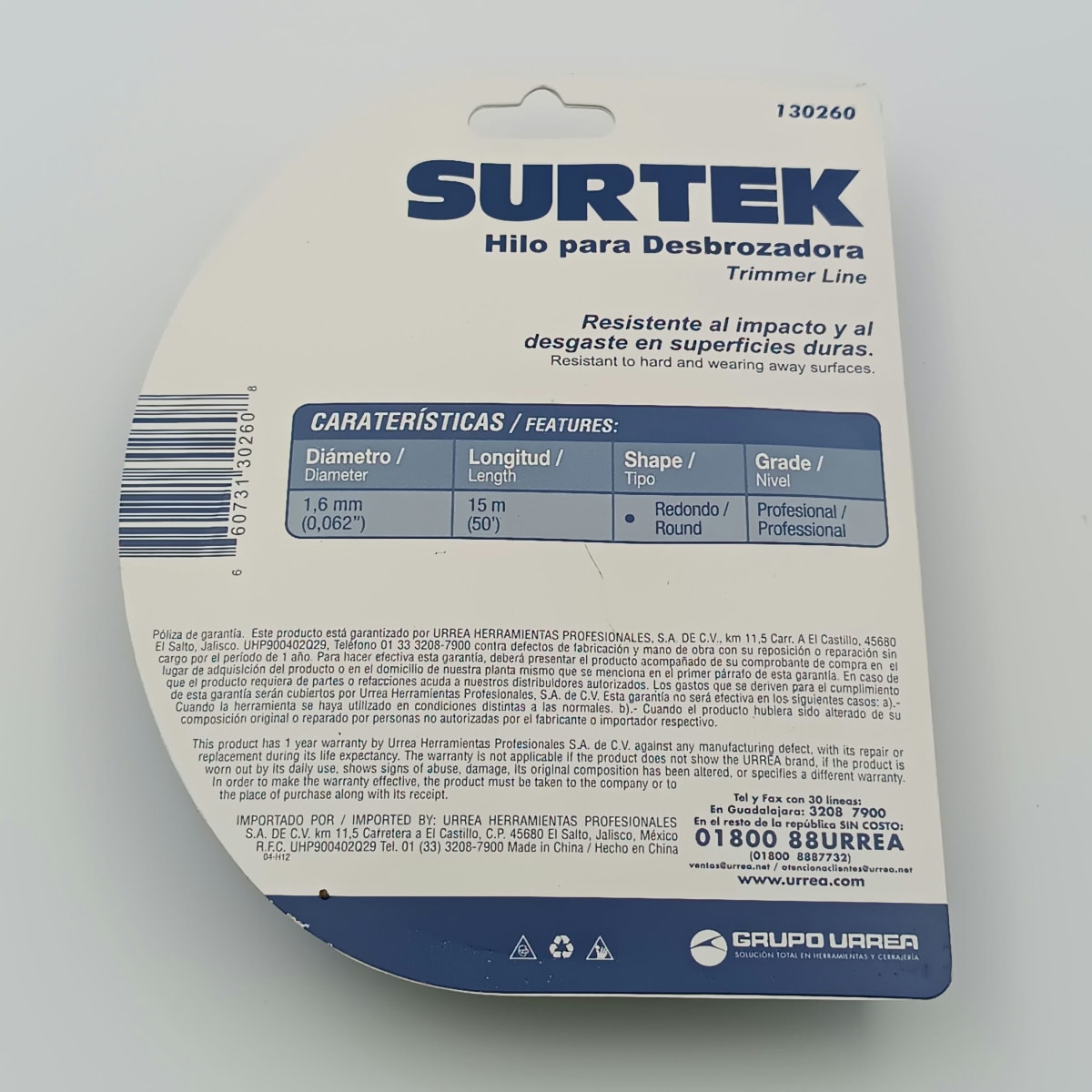 NYLON PARA DESBROZADORA EN BLISTER DE Ø 1.65 MM X 15 MT. -130260-SURTEK-199.2