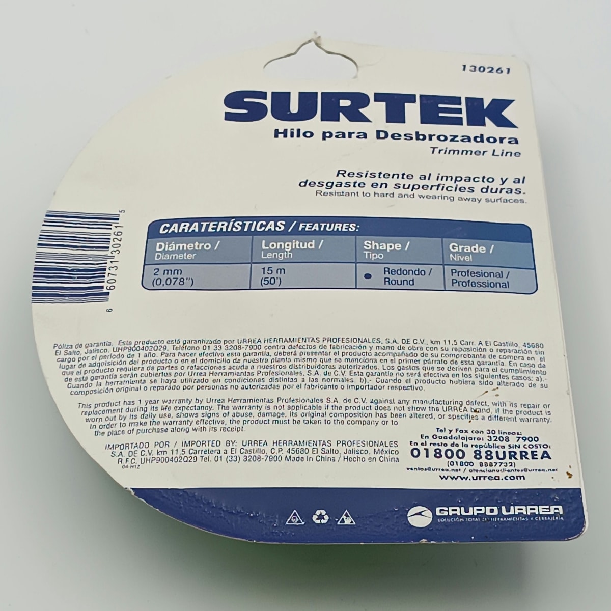 NYLON PARA DESBROZADORA EN BLISTER DE Ø 2.00 MM X 15 MT. -130261-SURTEK-199.2