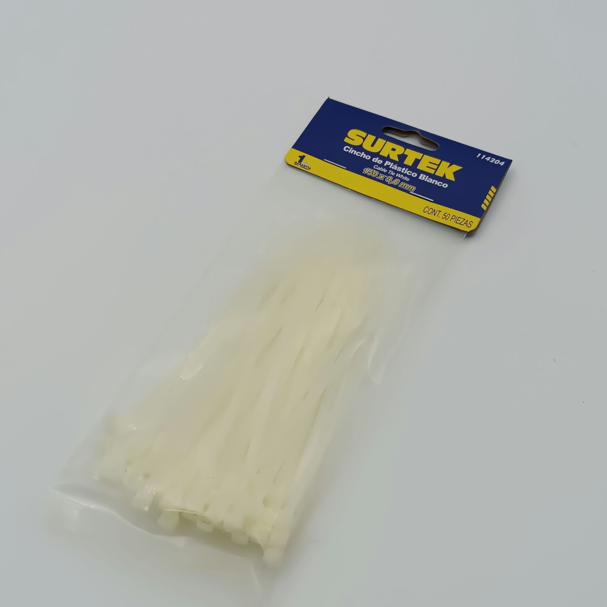 BOLSA (50 UN) AMARRA PLASTICA BLANCO 150 X 3.6 MM 114204. SURTEK 266. 0