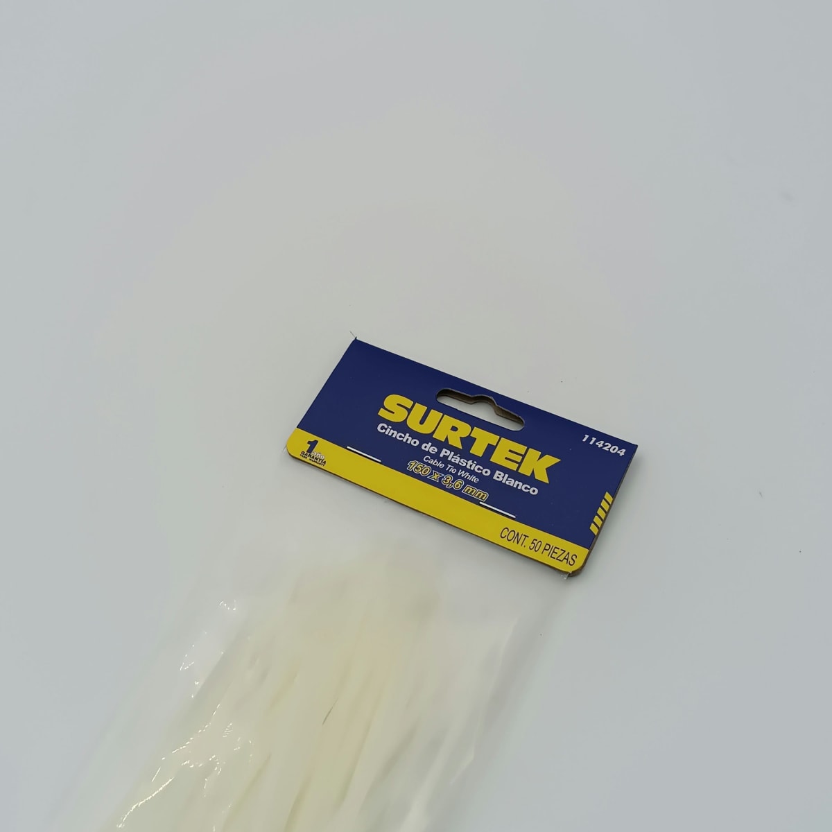 BOLSA (50 UN) AMARRA PLASTICA BLANCO 150 X 3.6 MM 114204. SURTEK 266.2