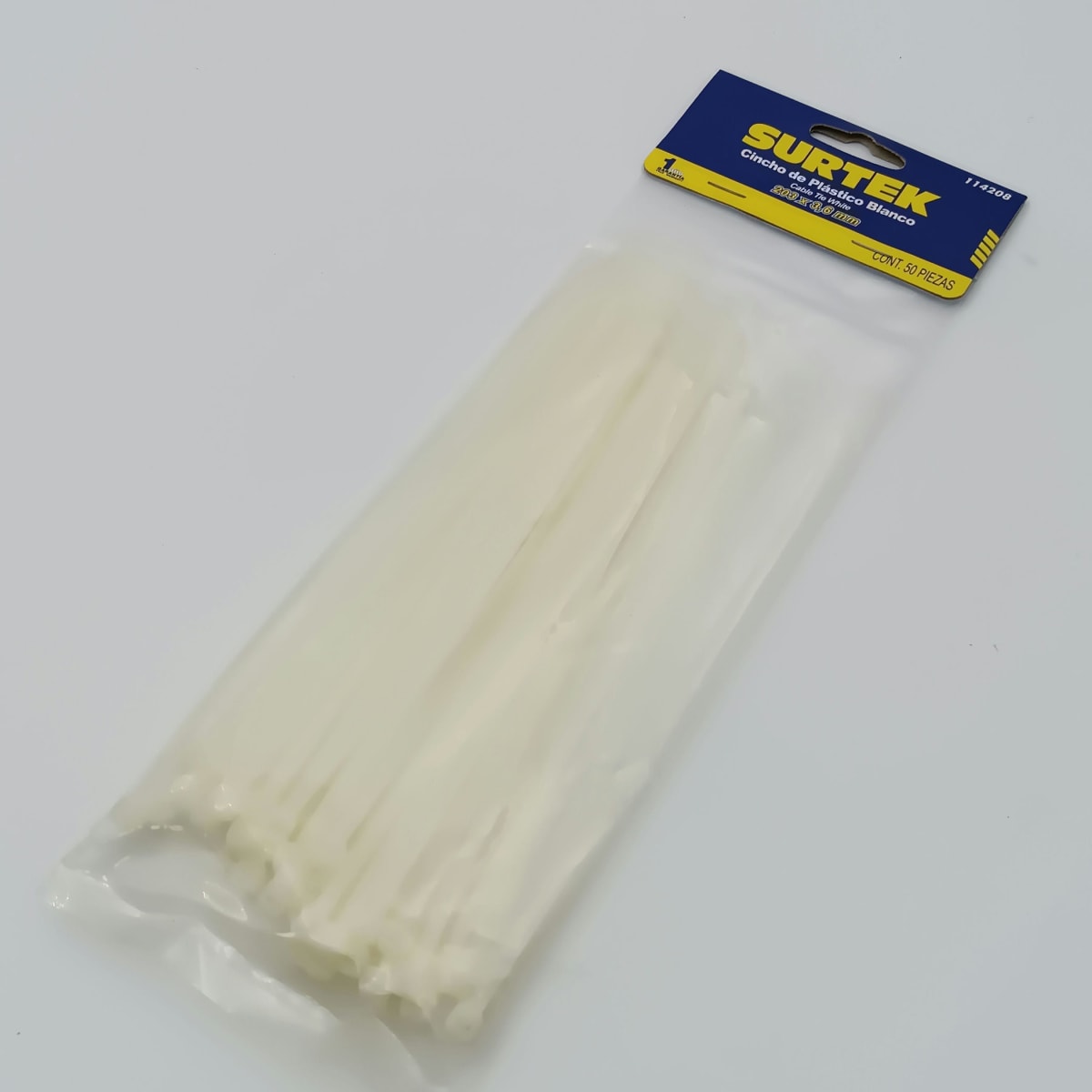 BOLSA (50 UN) AMARRA PLASTICA BLANCO 203 X 3.6 MM 114208. SURTEK 266. 0