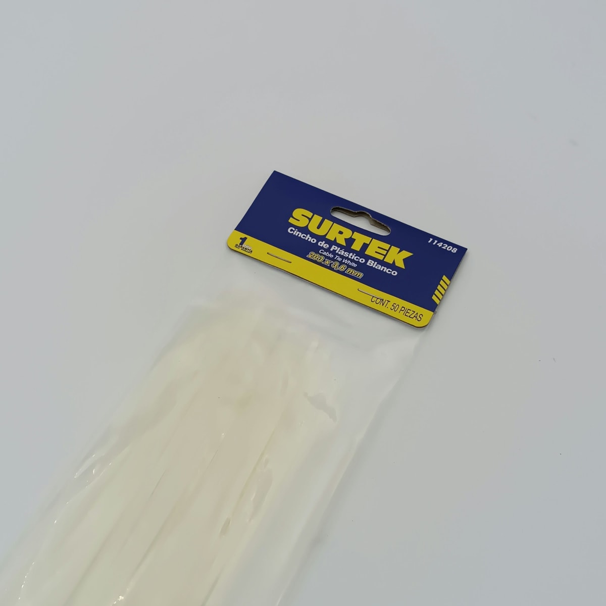 BOLSA (50 UN) AMARRA PLASTICA BLANCO 203 X 3.6 MM 114208. SURTEK 266.2