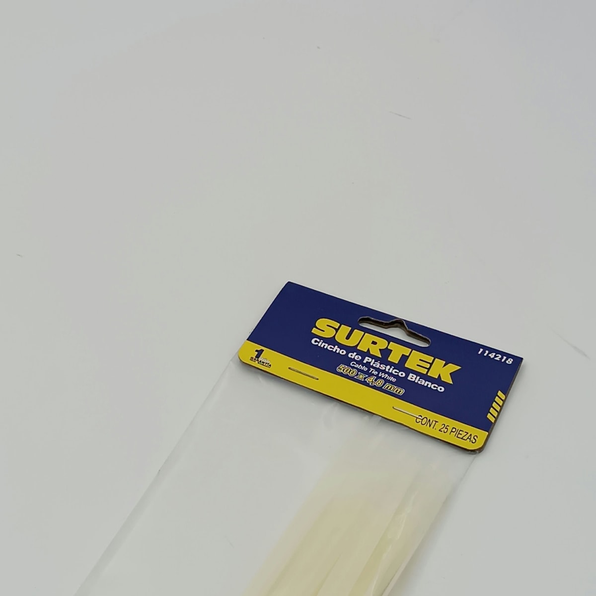 BOLSA (25 UN) AMARRA PLASTICA BLANCO 500 X 4.8 MM 114218. SURTEK 266.2
