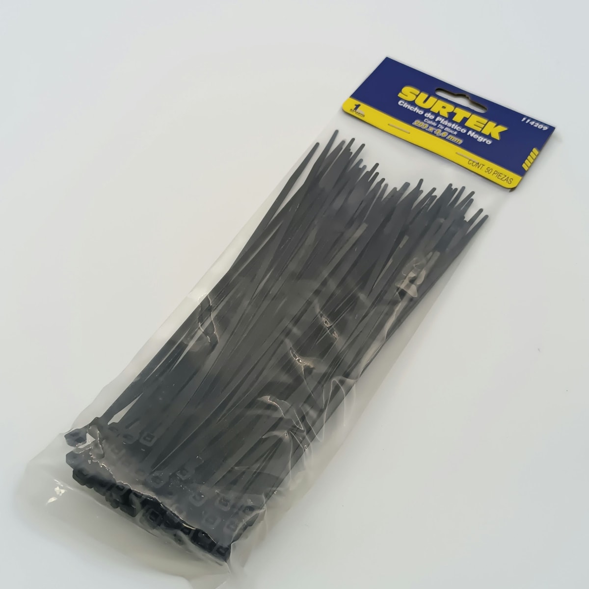 BOLSA (50 UN) AMARRA PLASTICA NEGRO 203 X 3.6 MM 114209. SURTEK 266.2