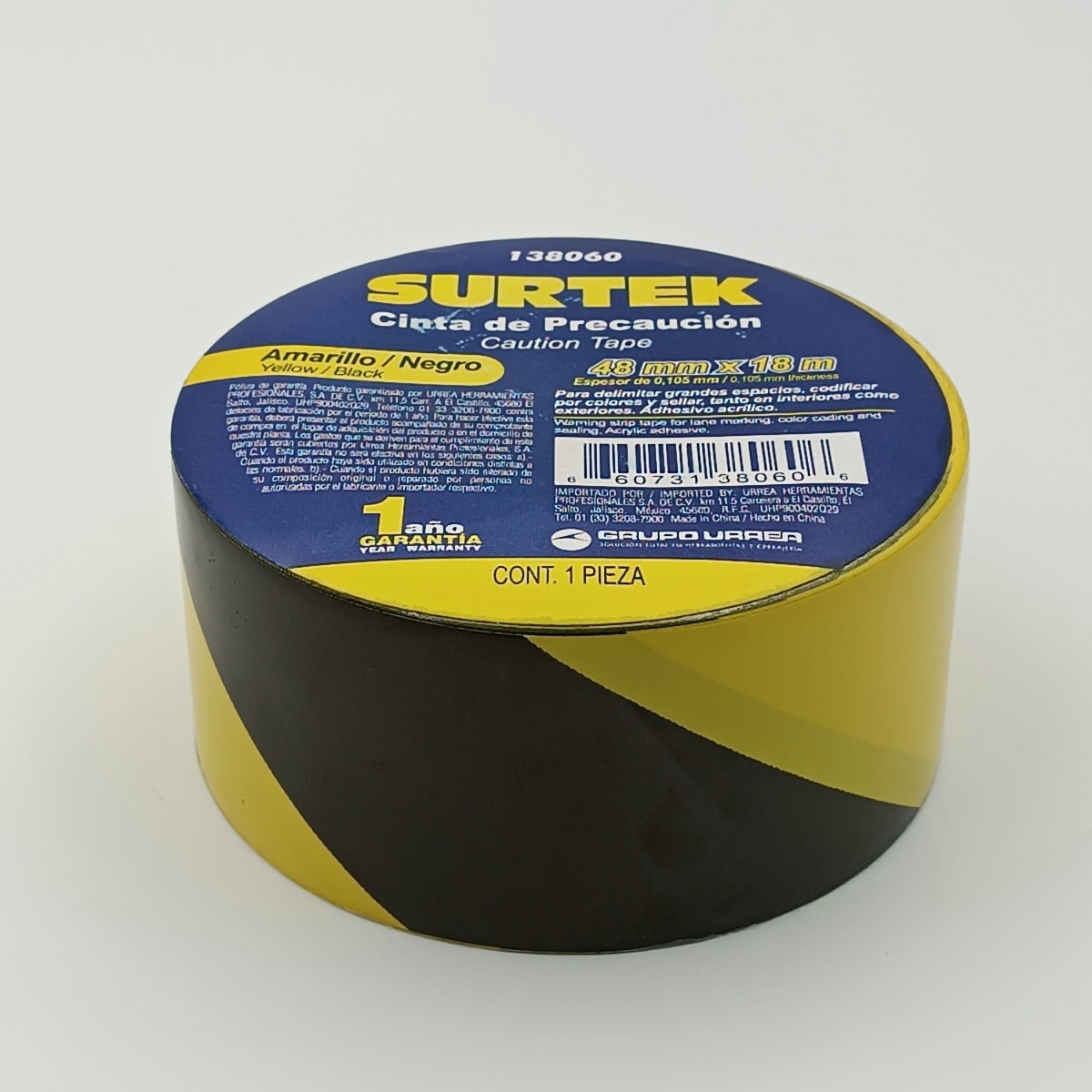 CINTA SEÑALIZACION 18 MT NEGRO-AMARILLO. -138060-SURTEK-221.2
