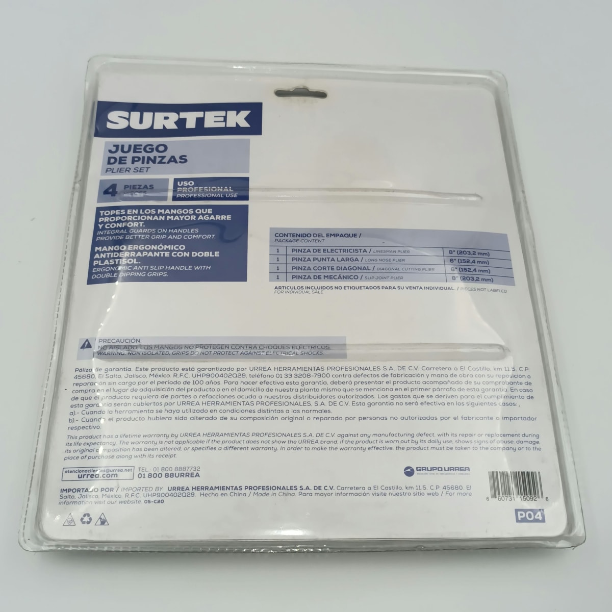 JUEGO DE 4 ALICATES (PARA ELECTRICISTA) P04 - SURTEK- 0