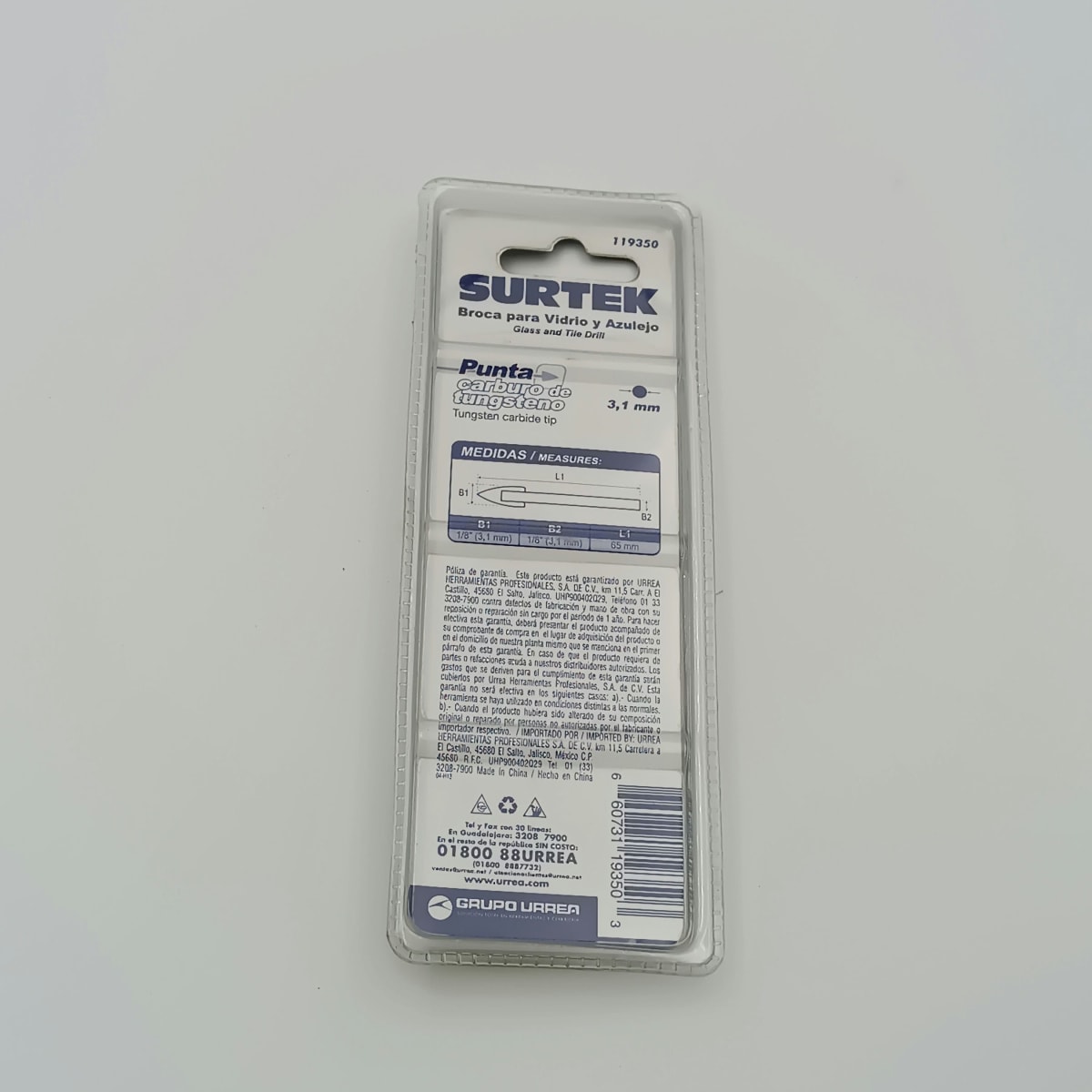 BROCA PARA VIDRIO Y AZULEJO DE Ø 1/8. -119350-SURTEK-23. 0