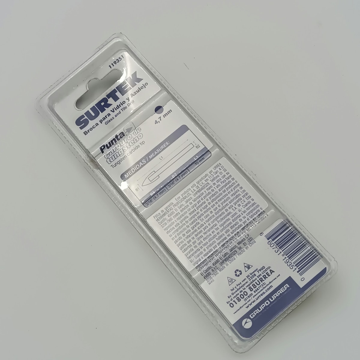 BROCA PARA VIDRIO Y AZULEJO DE Ø 3/16. -119351-SURTEK-23. 0