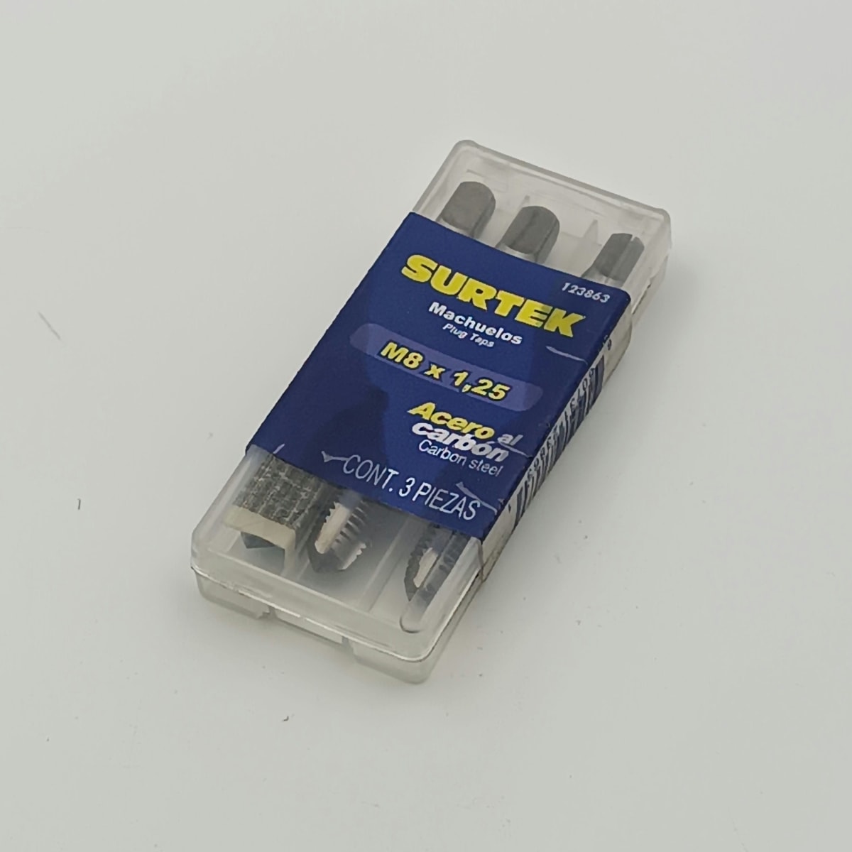 JUEGO DE TRES MACHOS ACERO AL CARBONO MILIMETRICO M8 X 1.25. -123863-SURTEK-98. 0