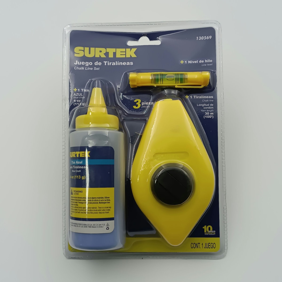 JUEGO DE TIRALINEAS PLASTICO. TIZA Y NIVEL (30 METROS). -130569-SURTEK-134.2