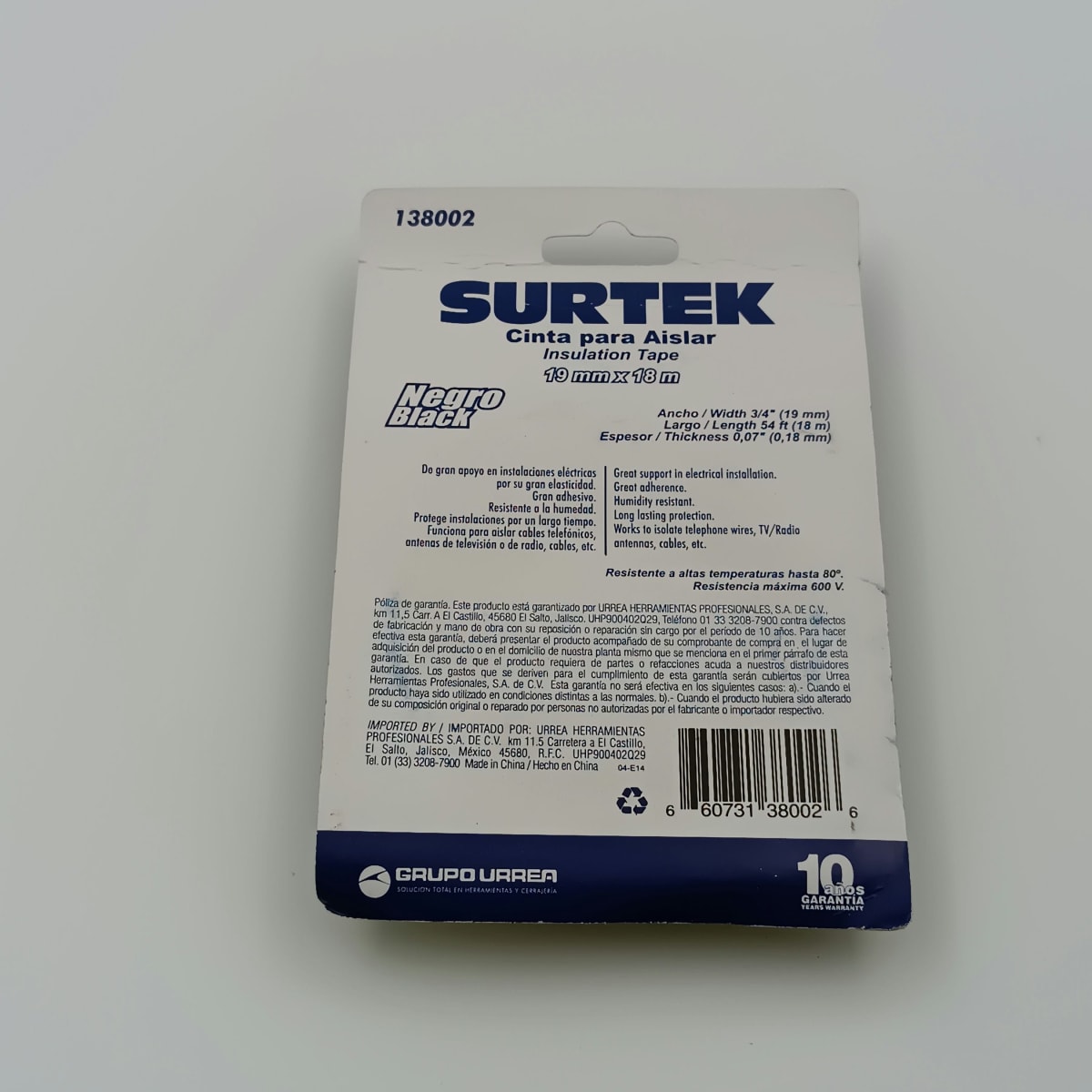 CINTA PARA AISLAR NEGRA 19 MM. X 18 METROSCALATA -138002-SURTEK-2
