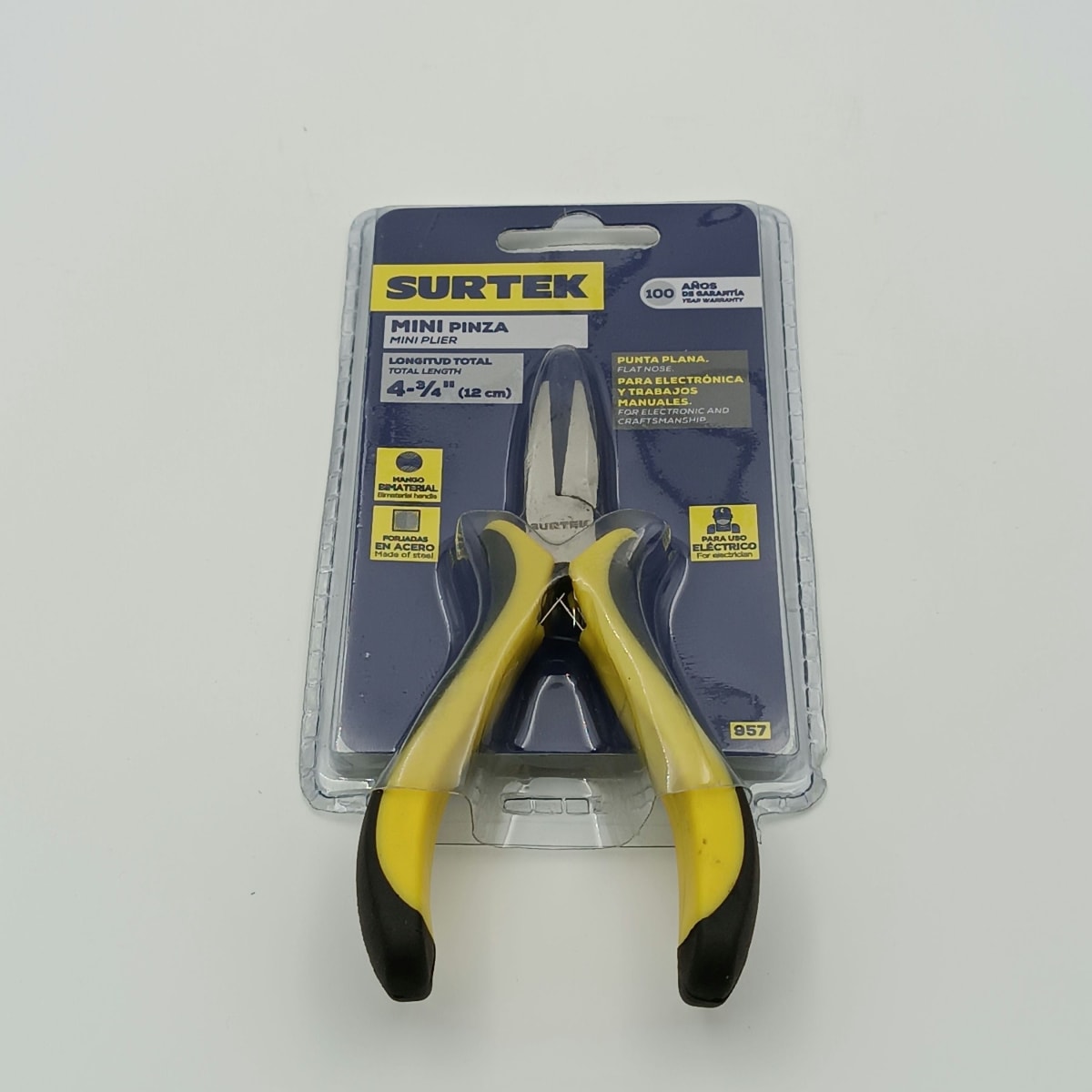 MINI ALICATE PARA ELECTRONICA 4-3/4 PUNTA PLANA. 957 SURTEK2