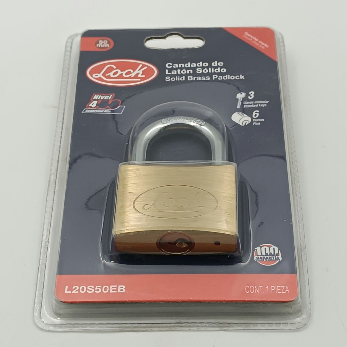 CANDADO DE LATON SOLIDO CORTO. LLAVE ESTANDARD 50 MM. -L20S50EB-LOCK- 0