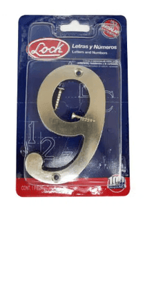 NUMERO NUEVE CROMO SATINADO DE 4. -L6809CS-LOCK-2