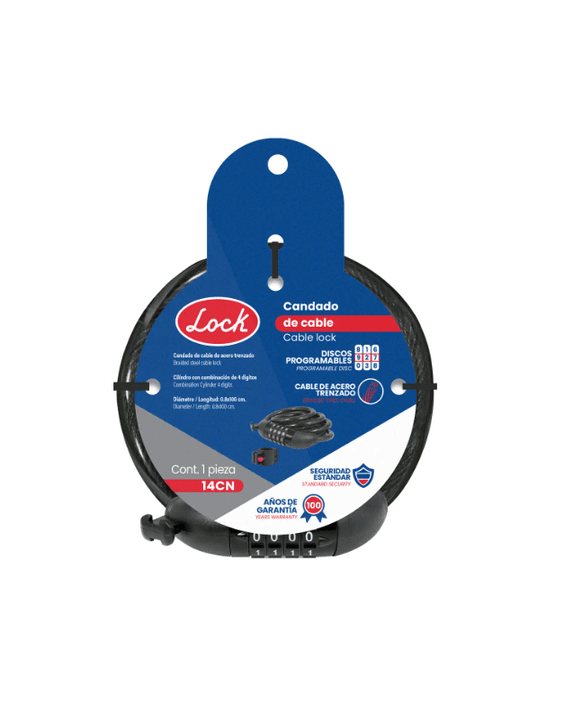 CANDADO DE CABLE CON CLAVE 0.8 X 100CM. 14CN-LOCK-2