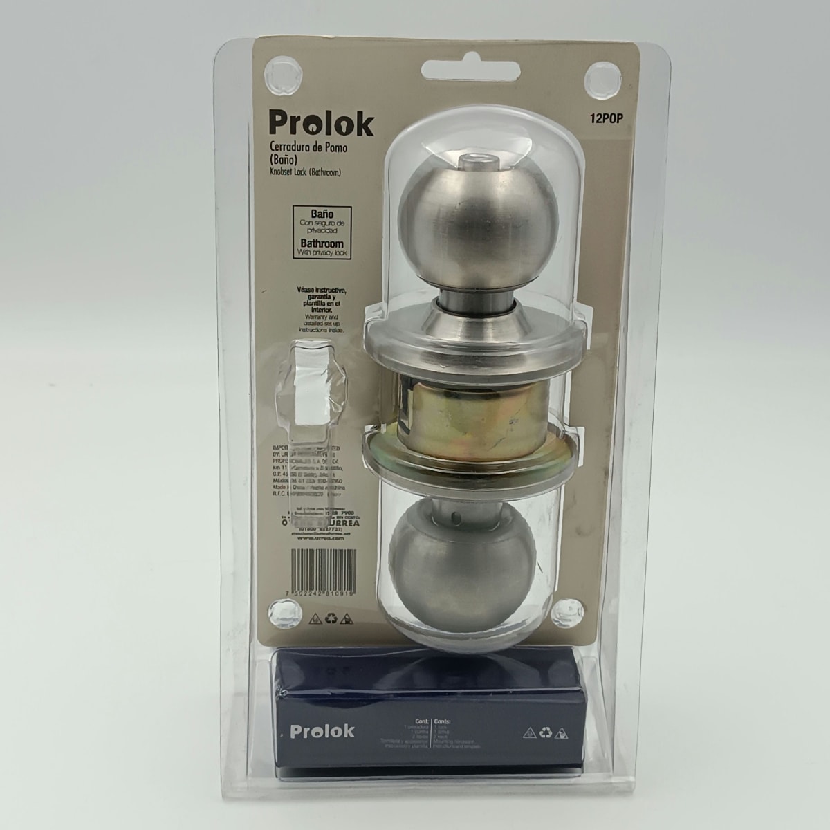 CERRADURA POMO CILINDRICO ACERO INOXIDABLE TIPO BOLA PARA BAÑO. 12POP-PROLOK-2
