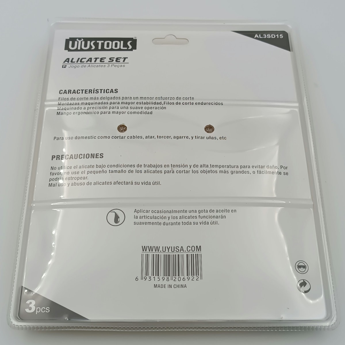 SET ALICATES 3 PCS NO.D15. UYUSTOOLSS. AL3SD15 0