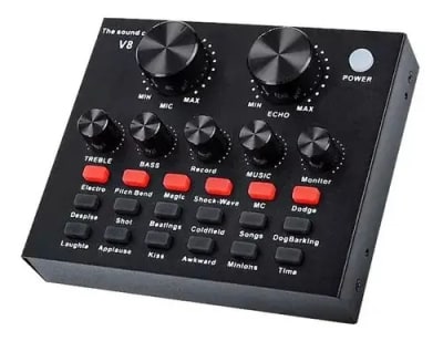 Placa Consola De Sonido Audio Efectos Grabación Streaming V8 Vt-power Usb Microfono Miniplug1