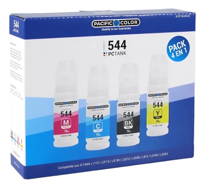 Pack X4 Botella De Tinta Alternativa Pacific T544 Compatible Epson L3110/ L3150 / L3210 / L3250